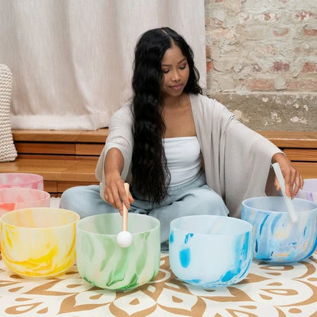 432 Hz 10-Inch Marble Crystal Singing Bowls - Chakra Set of 7