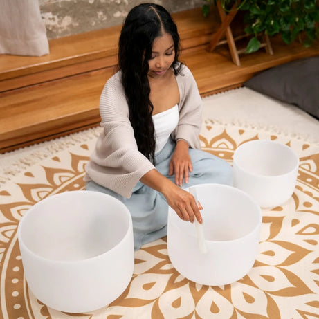 432 Hz Crystal Singing Bowls 10” G4, 12” E4, 14” C4 - Major Tri-Chakra Set