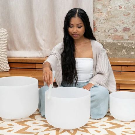 432 Hz Crystal Singing Bowls 9” A4, 12” F4, 14” C4 - Grand Harmony Set
