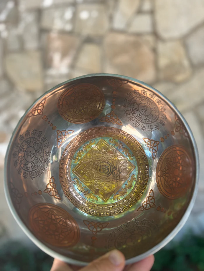 The Crown Jewel Singing Bowl: 10.25 Inch Handmade Etched Bronze Singing Bowl