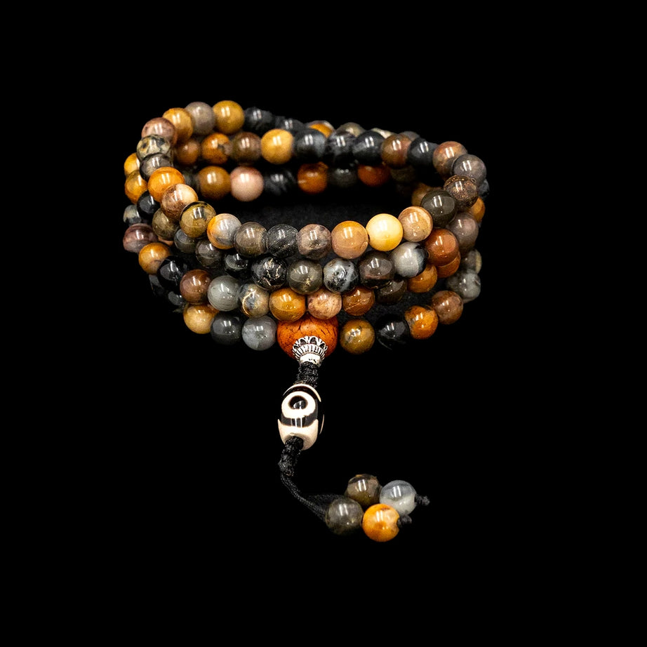 Jasper Stone Mala with Tibetan Dzi and Bodhi Seed