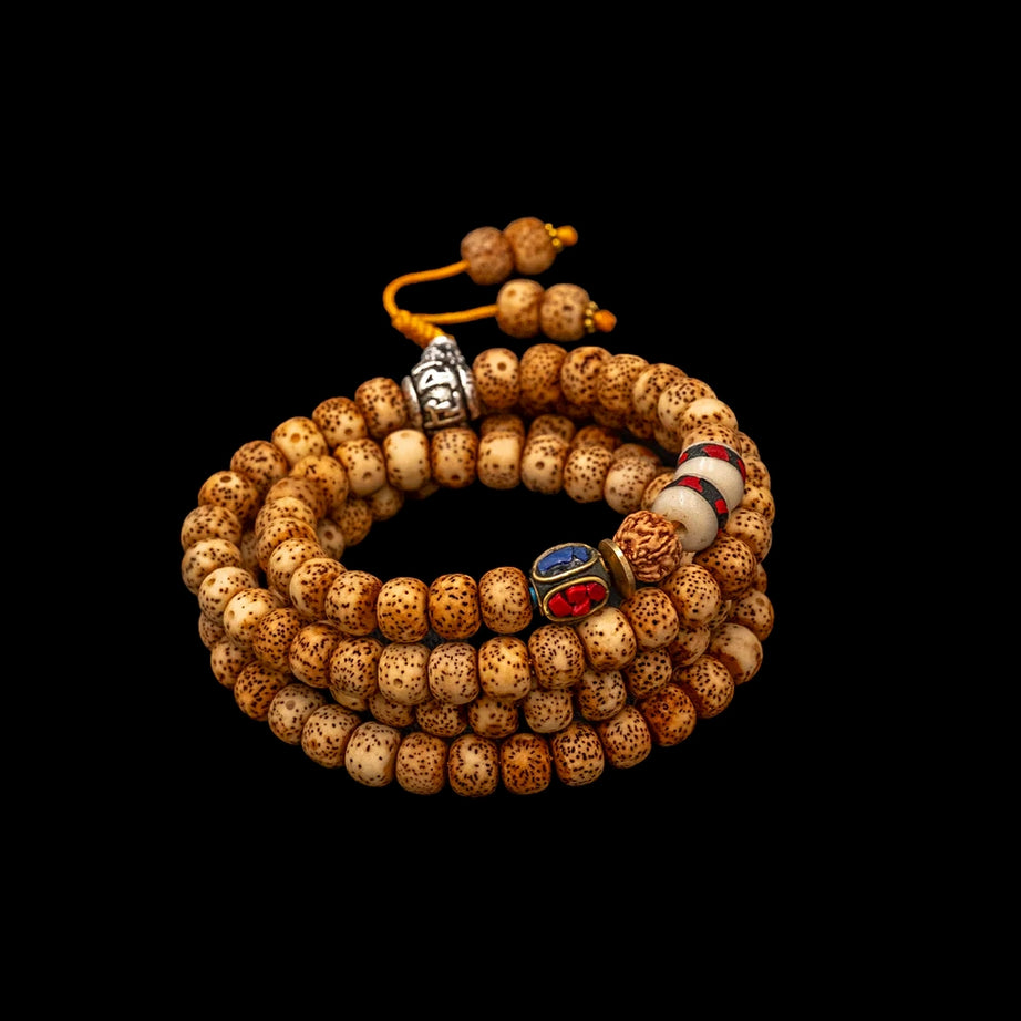 Lotus Seed Mala with Tibetan Inlaid Beads