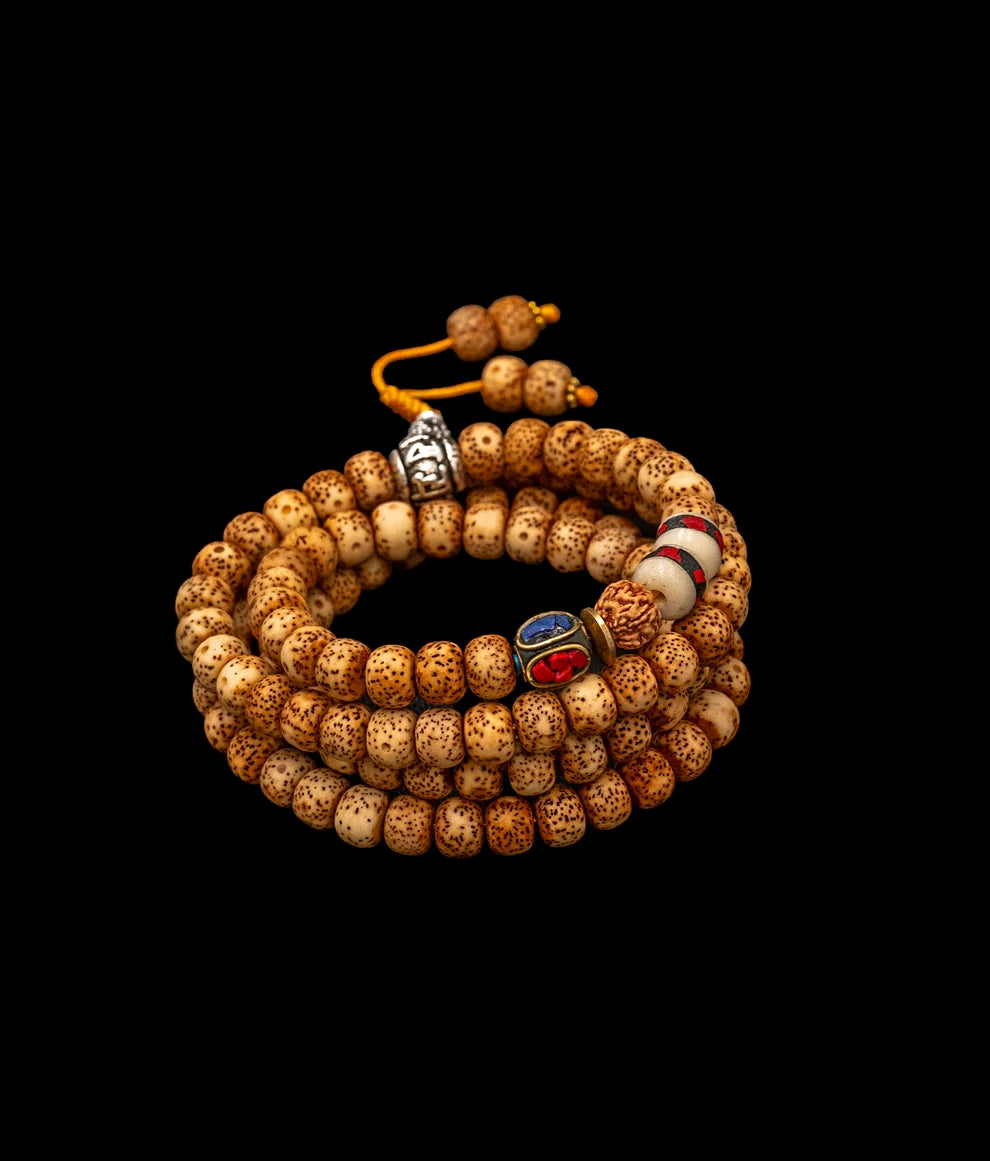 Lotus Seed Mala with Tibetan Inlaid Beads